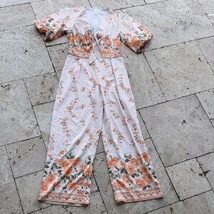 Floral Jumpsuit with Orange Accents